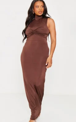 Plus Slinky Knot Detail Ruched Maxi Dress-PrettyLittleThing Online