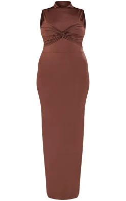 Plus Slinky Knot Detail Ruched Maxi Dress-PrettyLittleThing Online