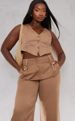 Clearance PrettyLittleThing Plus Stripe Tailored Vest Brown