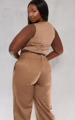 Clearance PrettyLittleThing Plus Stripe Tailored Vest Brown