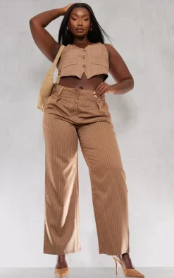 Clearance PrettyLittleThing Plus Stripe Tailored Vest Brown
