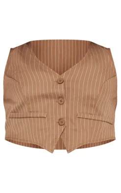 Clearance PrettyLittleThing Plus Stripe Tailored Vest Brown