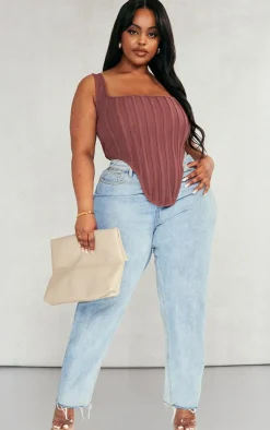 PrettyLittleThing Corsets*Plus Brown Textured Boned Corset Top