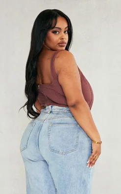 PrettyLittleThing Corsets*Plus Brown Textured Boned Corset Top