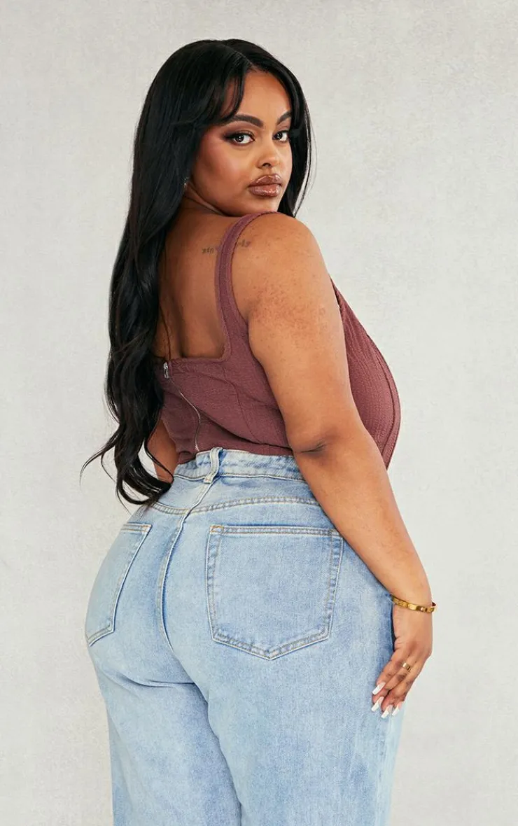 PrettyLittleThing Corsets*Plus Brown Textured Boned Corset Top