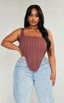 PrettyLittleThing Corsets*Plus Brown Textured Boned Corset Top