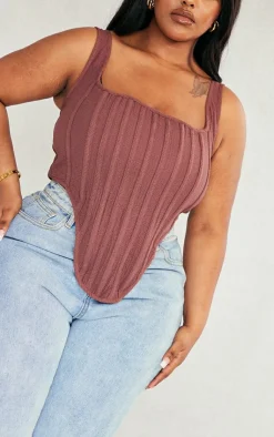 PrettyLittleThing Corsets*Plus Brown Textured Boned Corset Top