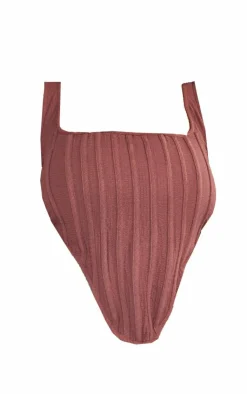 PrettyLittleThing Corsets*Plus Brown Textured Boned Corset Top