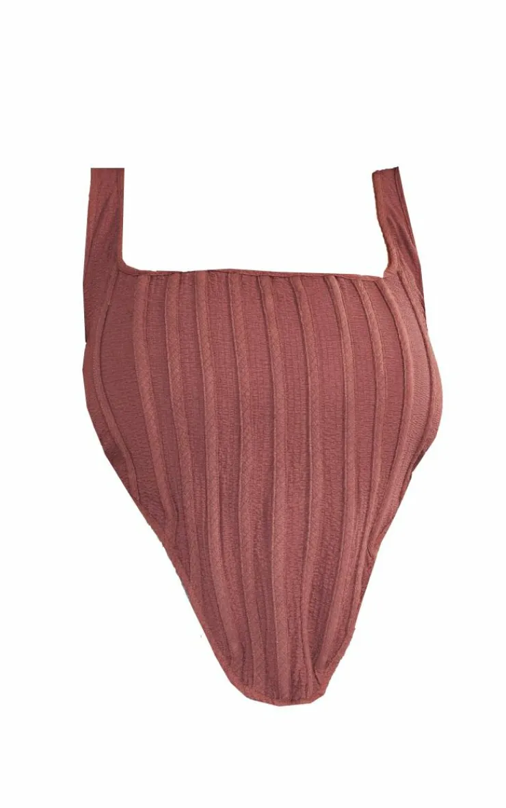 PrettyLittleThing Corsets*Plus Brown Textured Boned Corset Top
