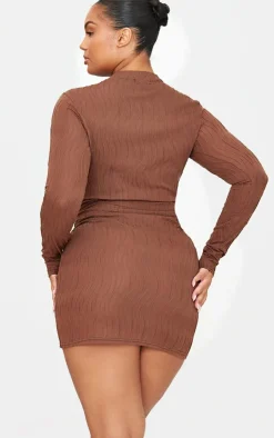 Plus Textured Long Sleeve Bust Seam Detail Mini Dress-PrettyLittleThing Outlet