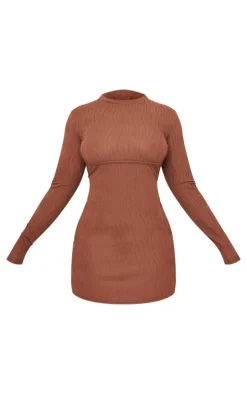 Plus Textured Long Sleeve Bust Seam Detail Mini Dress-PrettyLittleThing Outlet
