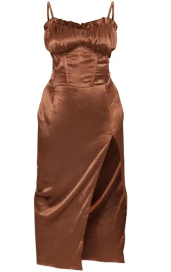 Plus Textured Satin Side Split Midi Dress-PrettyLittleThing New