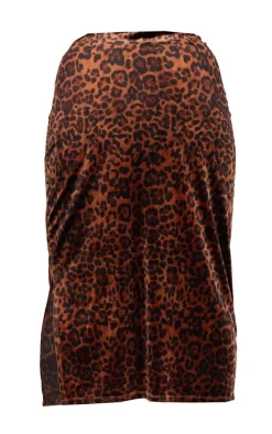 Hot PrettyLittleThing Plus Velvet Animal Print Midi Skirt Brown