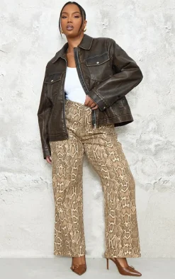 PrettyLittleThing Bomber Jackets*Plus Washed Faux Leather Pocket Detail Bomber Jacket