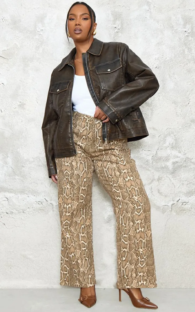 PrettyLittleThing Bomber Jackets*Plus Washed Faux Leather Pocket Detail Bomber Jacket