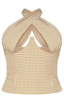 Plus Woven Check Print Cross Over Zip Top-PrettyLittleThing Online