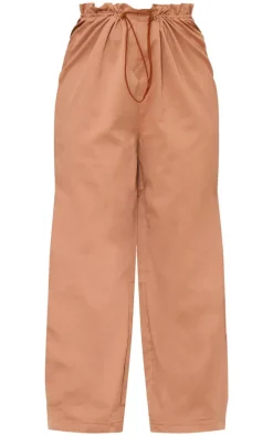 Plus Brown Woven Drawstring Waistband Straight Leg Pants