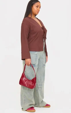 PrettyLittleThing Shirts*Plus Woven Tie Front Flared Sleeve Shirt