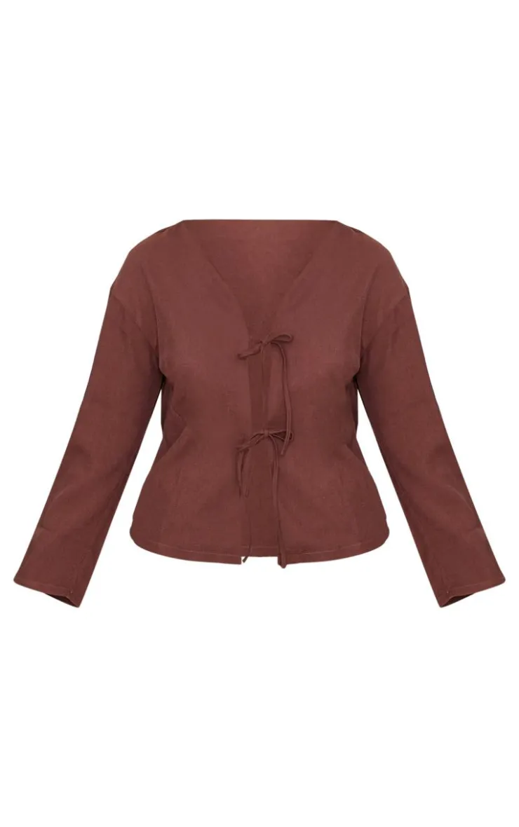 PrettyLittleThing Shirts*Plus Woven Tie Front Flared Sleeve Shirt