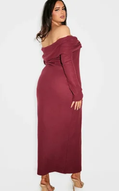 Plus Heavy Brushed Rib Bardot Trim Maxi Dress-PrettyLittleThing Hot