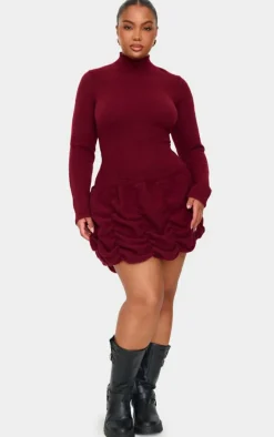 Plus High Neck Knitted Puffball Mini Dress-PrettyLittleThing Discount