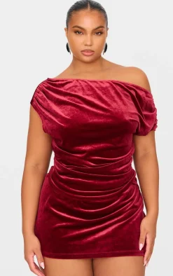 Clearance PrettyLittleThing Plus Velvet Drape Detail Top Burgundy