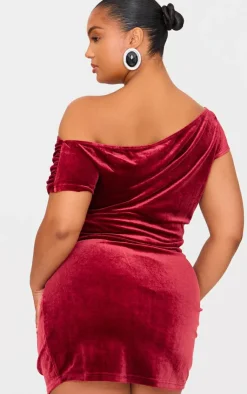 Clearance PrettyLittleThing Plus Velvet Drape Detail Top Burgundy