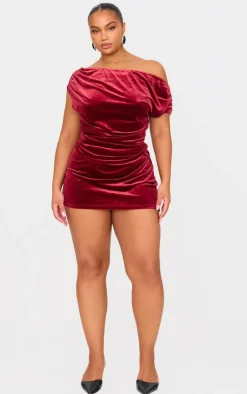 Clearance PrettyLittleThing Plus Velvet Drape Detail Top Burgundy