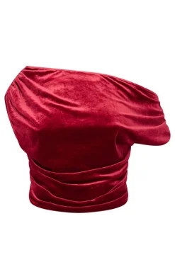 Clearance PrettyLittleThing Plus Velvet Drape Detail Top Burgundy