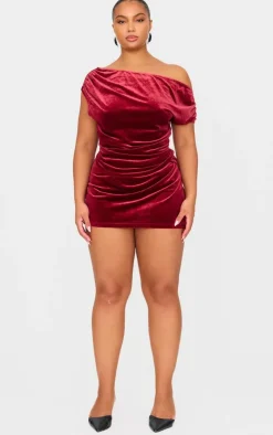 PrettyLittleThing Plus Velvet Wrap Detail Mini Skirt Burgundy