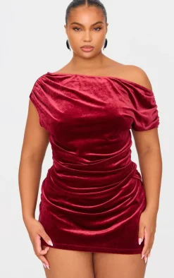 PrettyLittleThing Plus Velvet Wrap Detail Mini Skirt Burgundy