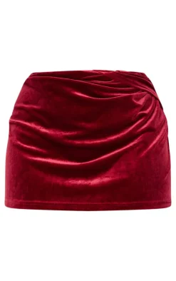 PrettyLittleThing Plus Velvet Wrap Detail Mini Skirt Burgundy