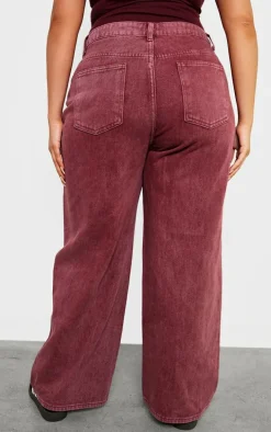 Plus Burgundy Washed Wide Leg Jeans