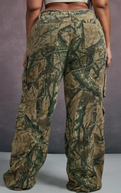 Plus Camo Detailed Print Wide Leg Jeans