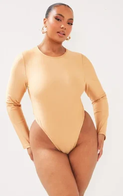 PrettyLittleThing Plus Long Sleeve Bodysuit Champagne