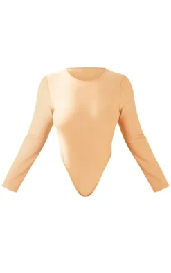 PrettyLittleThing Plus Long Sleeve Bodysuit Champagne
