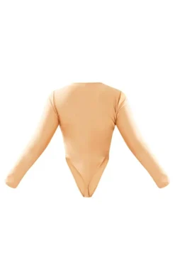 PrettyLittleThing Plus Long Sleeve Bodysuit Champagne