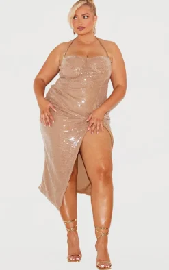 Plus Sequin Bust Detail Midi Dress-PrettyLittleThing