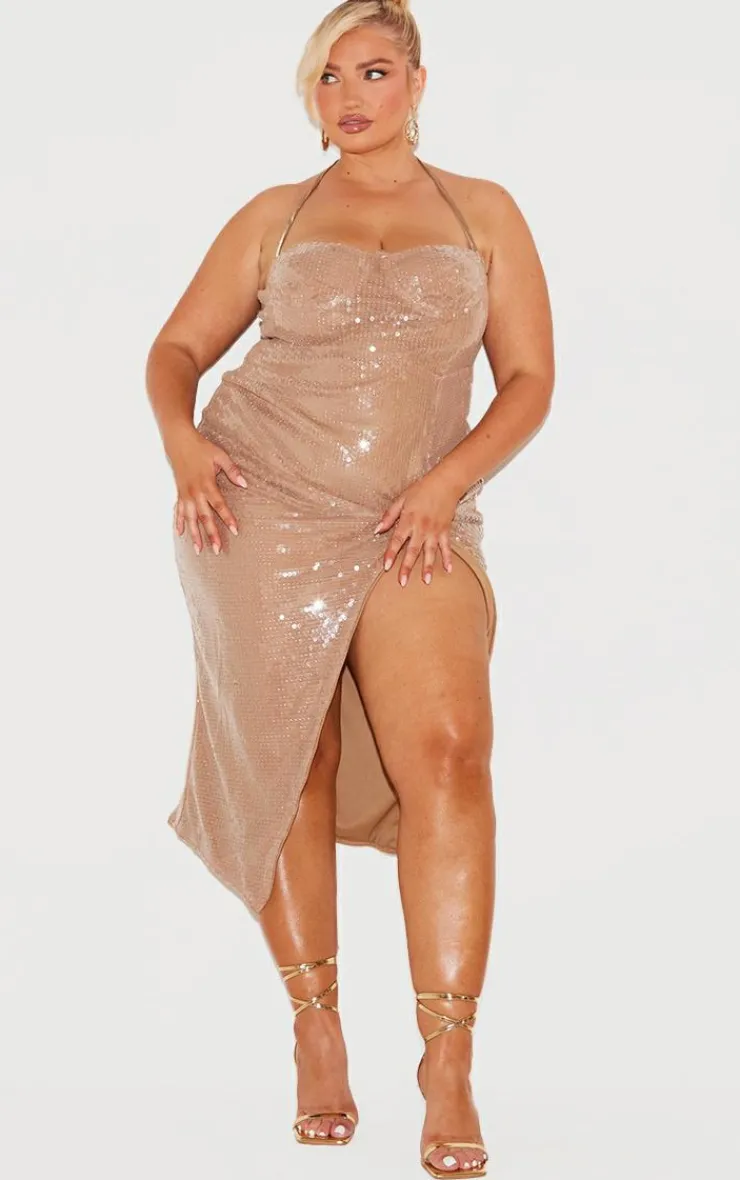 Plus Sequin Bust Detail Midi Dress-PrettyLittleThing