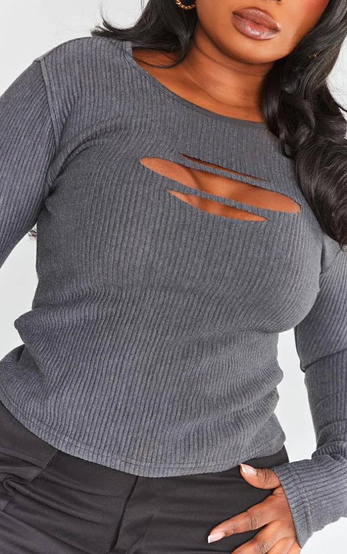 Plus Charcoal Acid Washed Longsleeve Top