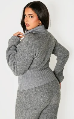 PrettyLittleThing Sweaters*Plus Contrast Textured Knit Bardot Foldover Sweater