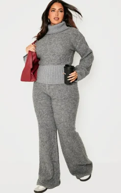 PrettyLittleThing Sweaters*Plus Contrast Textured Knit Bardot Foldover Sweater