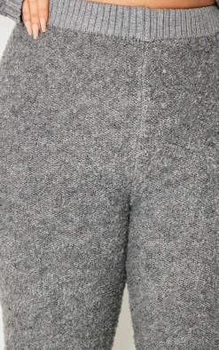 Online PrettyLittleThing Plus Contrast Textured Knit Straight Leg Pants Charcoal