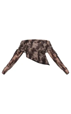 Outlet PrettyLittleThing Plus Devore Mesh Foldover Long Sleeve Top Charcoal