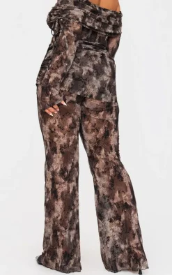 Online PrettyLittleThing Plus Devore Mesh Foldover Slim Flare Pants Charcoal