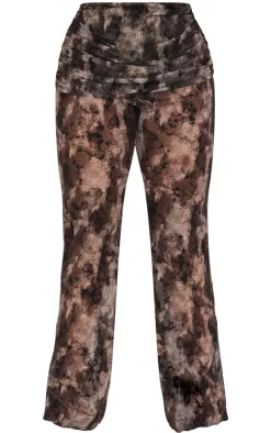 Online PrettyLittleThing Plus Devore Mesh Foldover Slim Flare Pants Charcoal