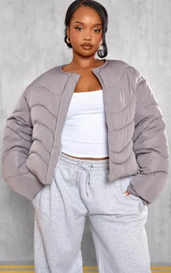 PrettyLittleThing Puffer Jackets*Plus Cropped Round Neck Puffer Jacket