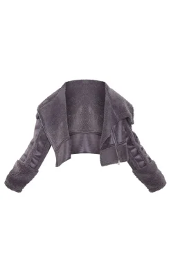 PrettyLittleThing Aviator Jackets*Plus Faux Suede Borg Trim Aviator