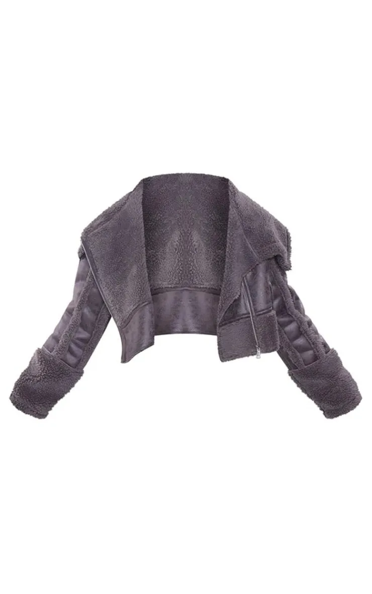 PrettyLittleThing Aviator Jackets*Plus Faux Suede Borg Trim Aviator