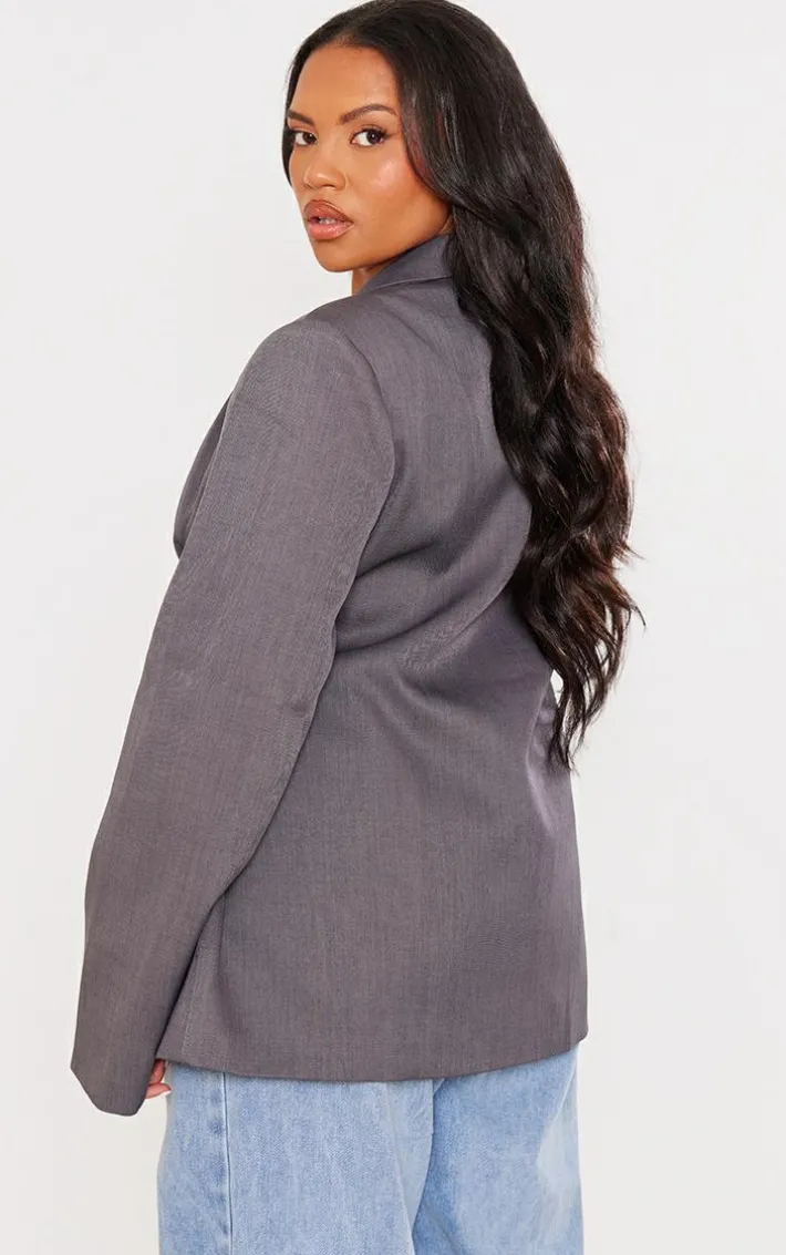 Plus Charcoal Lace Up Waist Blazer